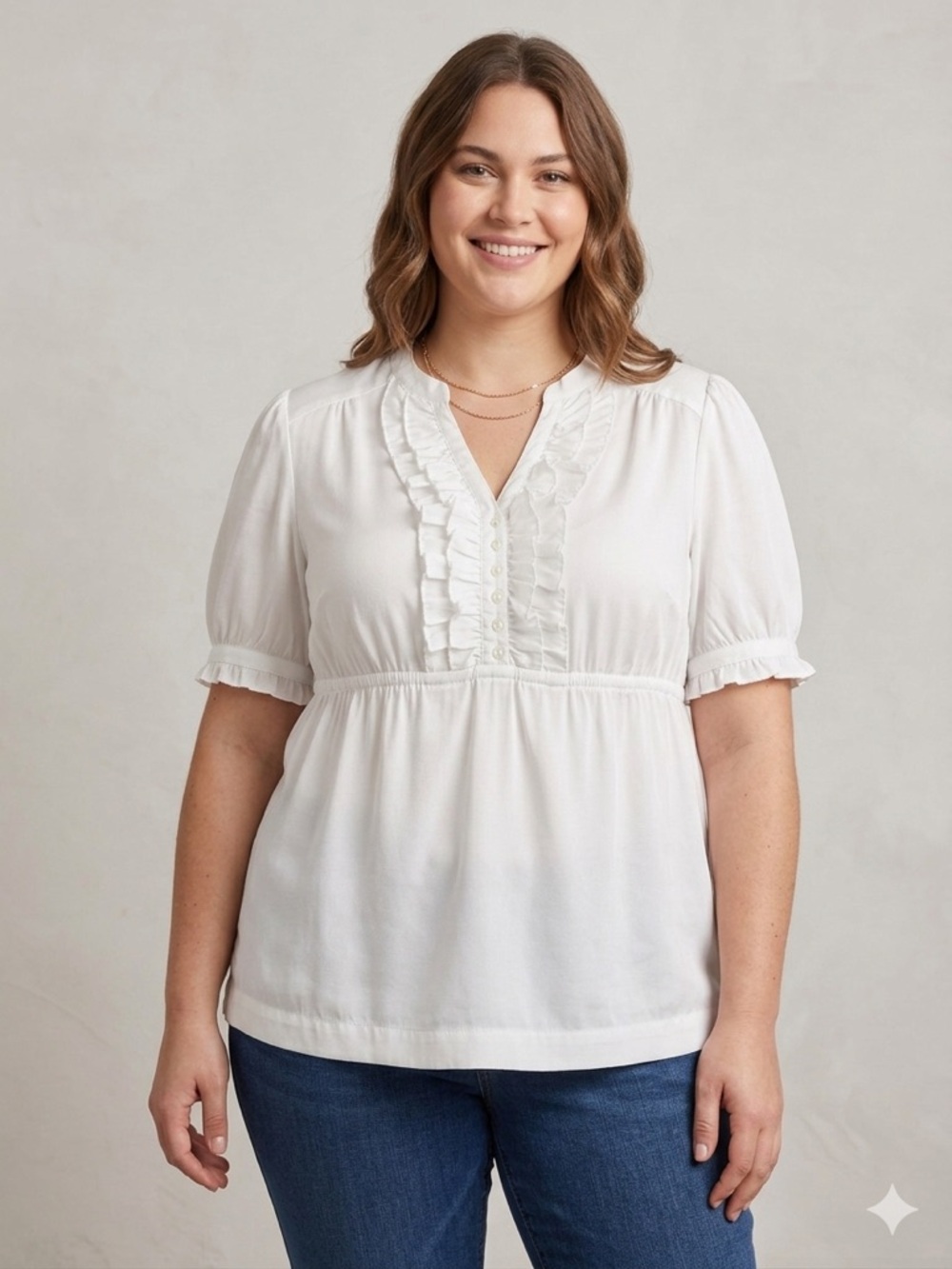 Apt. 9 White Ruffle Front Empire Waist Blouse XL